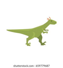 Cute cartoon green dinosaur character, Jurassic period animal vector Illustration