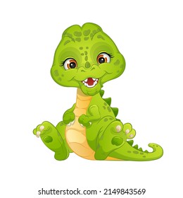 Cute cartoon green dinosaur t rex, vector illustration.