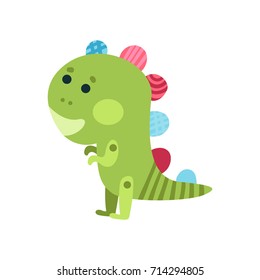 Cute cartoon green dragon animal toy, colorful vector Illustration