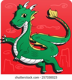 Cute Cartoon Green Dragon Flying Vector.