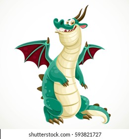 Cute cartoon green dragon isolated on a white background