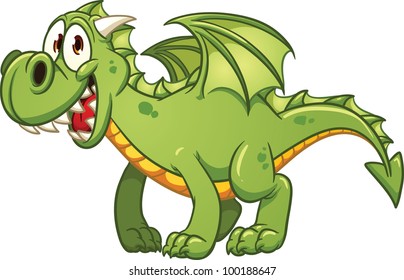 Cute cartoon green dragon. Vector illustration with simple gradients. All in a single layer.