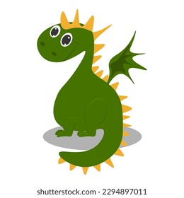 Cute cartoon green dragon. Vector illustration.