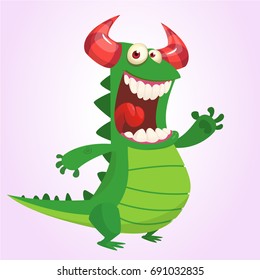 El dragón verde de caricatura. Ilustración del vector 