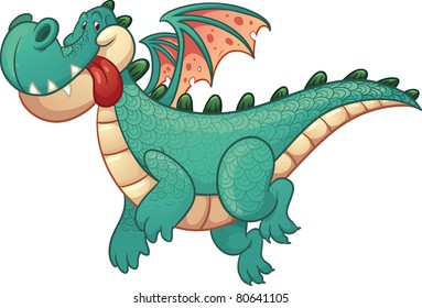 Cute cartoon green dragon. Vector illustration with simple gradients. All in a single layer.