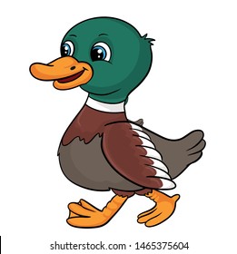 Cute cartoon green duck vector illustration