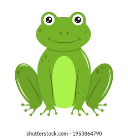 Cute cartoon green frog. Element for design. Vector illustration isolated on white background.