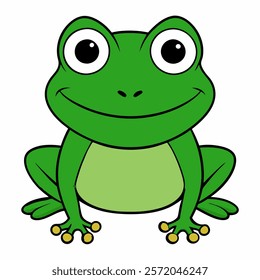 Cute cartoon green frog isolated on white background. Front view. Vector illustration.