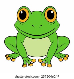 Cute cartoon green frog isolated on white background. Front view. Vector illustration.