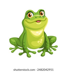 Cute cartoon green frog. Vector illustration.