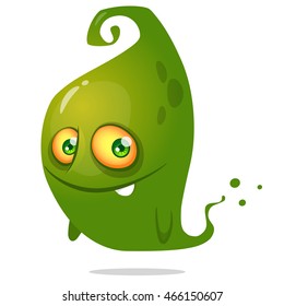 Cute cartoon green ghost. Vector Halloween monster character isolated