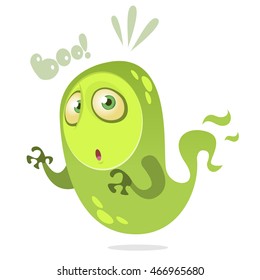 Cute cartoon green ghost. Vector Halloween monster character isolated