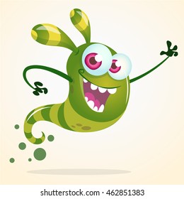 Cute cartoon green ghost waving. Vector Halloween character