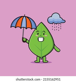 Caricatura de dibujos animados de carácter verde en la lluvia y uso de un paraguas en un diseño de estilo moderno 3d