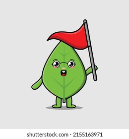 Cute Cartoon Green-Blatt-Zeichen, die Dreieck-Flagge in 3d-modernes Design  