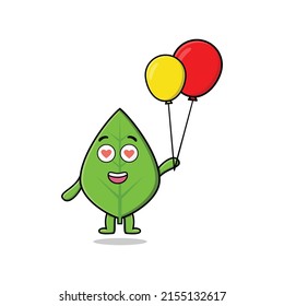 Cute Cartoon grünes Blatt schwimmend mit Ballon Cartoon Vektorgrafik