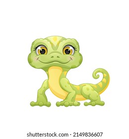 Cuta caricatura lagarto verde, ilustración vectorial. Fondo blanco aislado