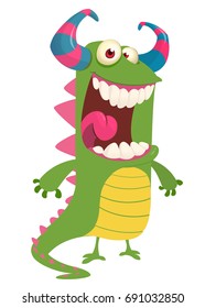 Cute cartoon green monster icon. Vector illustration. 