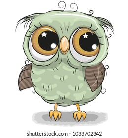 Cute cartoon green owl boy isolated on a white background