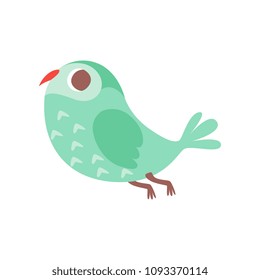 Cute cartoon green owlet bird character flying vector Illustration on a white background