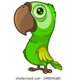 Cute cartoon green parrot with a large beak