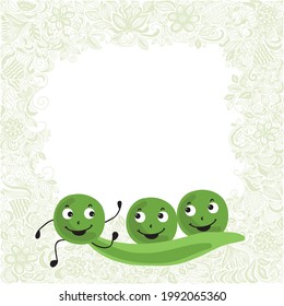 Cute cartoon green peas. Vector illustration
