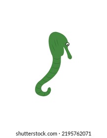 Cute cartoon green seahorse. Isolated vector illustration.