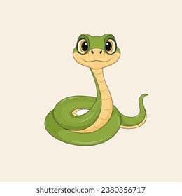 Cute cartoon green snake character. Vector illustration