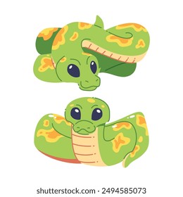 Cute cartoon green snake character