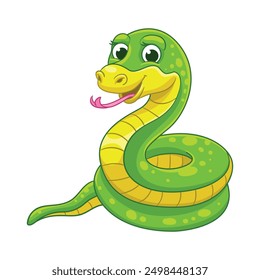 Cute cartoon green snake. Vector animal on white background
