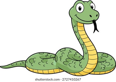 Ilustración vectorial verde linda de la serpiente de la historieta, dibujo amistoso del reptil para los libros para colorear de los niños, carácter sonriente de la serpiente, diseño animal del Arte vectorial de la fauna silvestre