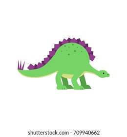 Cute cartoon green stegosaurus dinosaur, prehistoric and jurassic monster vector Illustration