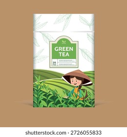 Embalaje lindo del té verde de la historieta