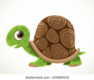 Cute cartoon green turtle with a big tortoise shell isolated on a white background