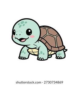 Tortuga verde linda de la historieta con la cáscara marrón y la cara sonriente