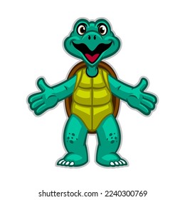 Cute Cartoon of Green Turtle Mascot Logo