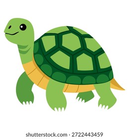 Tortuga verde linda de la historieta que se coloca, vista lateral. Conveniente para los libros de los niños, etiqueta engomada, mascota, cuentos de hadas, logotipo. Ilustración vectorial aislada sobre fondo blanco.