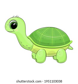 Tortuga verde de dibujos animados. Ilustración vectorial del animal aislado en blanco.