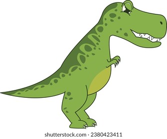 Cute cartoon green Tyrannosaurus Rex, dinosaur illustration.