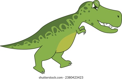 Cute cartoon green Tyrannosaurus Rex, dinosaur illustration.