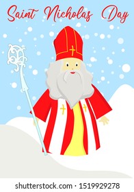 Cute cartoon greeting card with Saint Nicholas