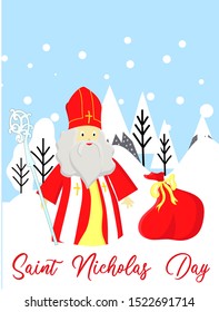 Cute cartoon greeting card with Saint Nicholas character