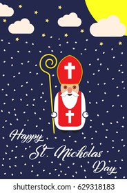 Cute cartoon greeting card with Saint Nicholas character