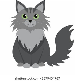 Cute cartoon grey cat Maine Coon  isolated on white background. Suitable for educational poster, logo, children's books and  encyclopedias. Vector illustration.