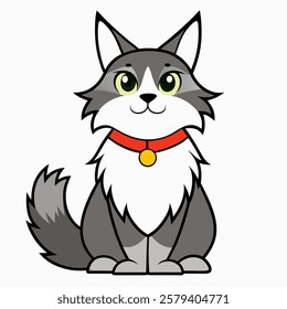 Cute cartoon grey cat Maine Coon  isolated on white background. Suitable for educational poster, logo, children's books and  encyclopedias. Vector illustration.