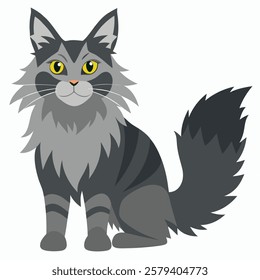 Cute cartoon grey cat Maine Coon  isolated on white background. Suitable for educational poster, logo, children's books and  encyclopedias. Vector illustration.