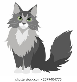 Cute cartoon grey cat Maine Coon  isolated on white background. Suitable for educational poster, logo, children's books and  encyclopedias. Vector illustration.