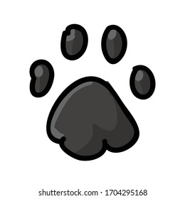 Cute cartoon grey dog paw with claw print vector clipart. Wildlife animal foot print for dog lovers. Stylized fun kids nature trail. Illustration mark. Isolated walking print. EPS 10. 