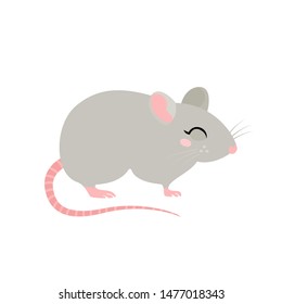 Cute cartoon grey rat. Isolated vector animal.