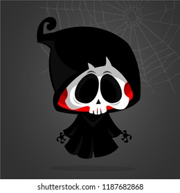 Cute cartoon grim reaper isolated on white. Cute Halloween skeleton death character icon